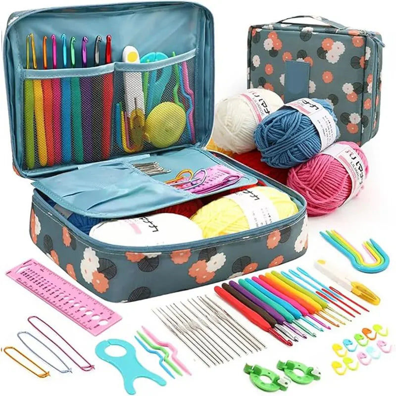 59Pcs/Set Crochet Set DIY Beginner Crochet Hook Kit with Storage Bag Material Pack Portable Sewing Knitting and Storage Tools