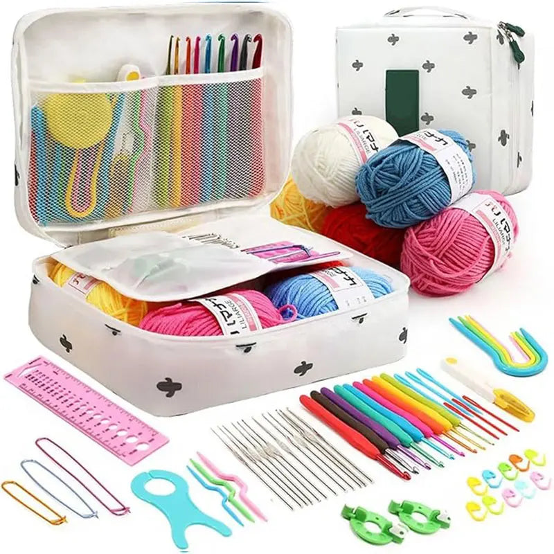 59Pcs/Set Crochet Set DIY Beginner Crochet Hook Kit with Storage Bag Material Pack Portable Sewing Knitting and Storage Tools