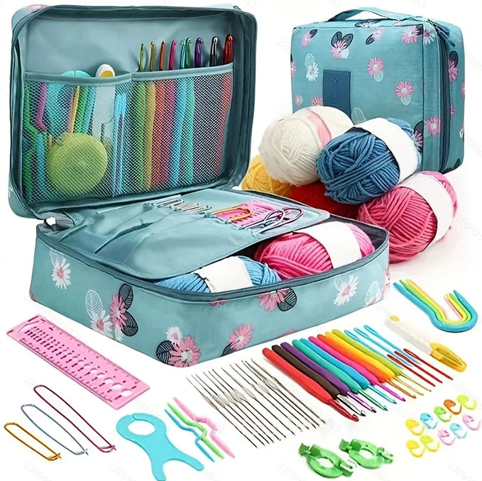59Pcs/Set Crochet Set DIY Beginner Crochet Hook Kit with Storage Bag Material Pack Portable Sewing Knitting and Storage Tools