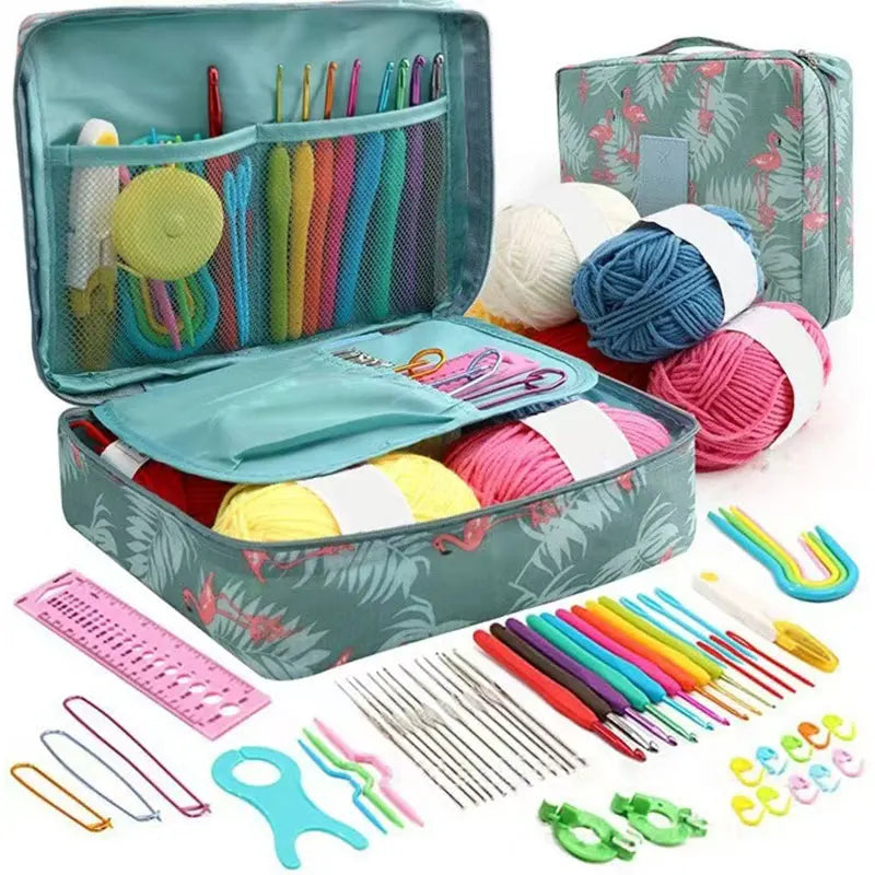 59Pcs/Set Crochet Set DIY Beginner Crochet Hook Kit with Storage Bag Material Pack Portable Sewing Knitting and Storage Tools