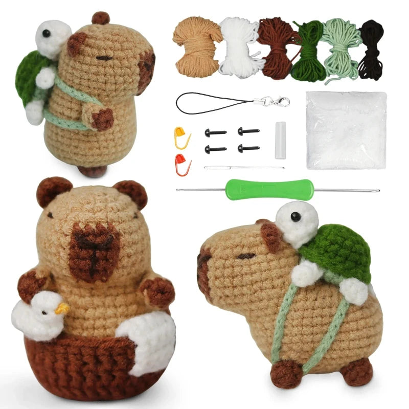 Capybara Crochet Kit, Cute Animal Crochet Kit Set, Christmas Gift, Crochet Kit for Beginners, Crochet Kit for Craft Lovers