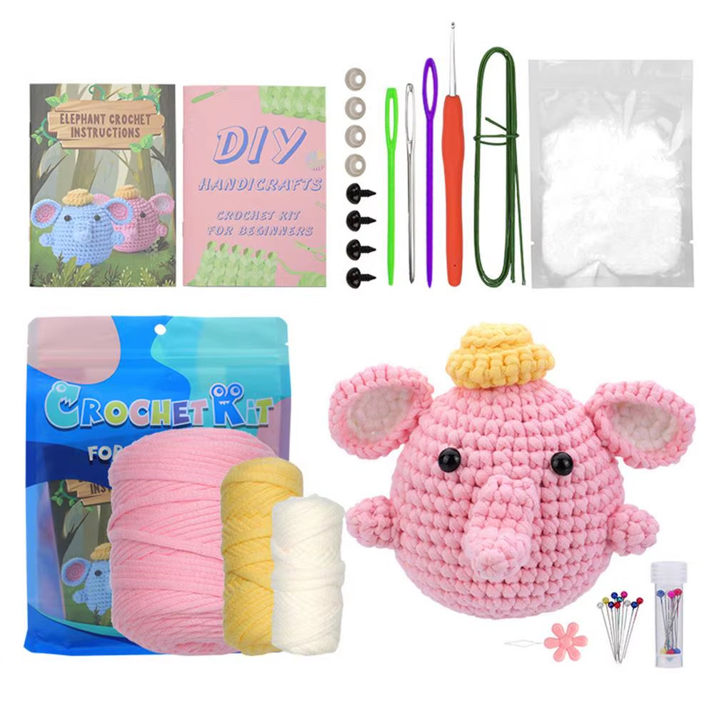 Elephant Crochet Kit for Beginners Learn to Crochet Set Elephant Crochet Animal Kits Knitting Kit Starter Supplies for Adults