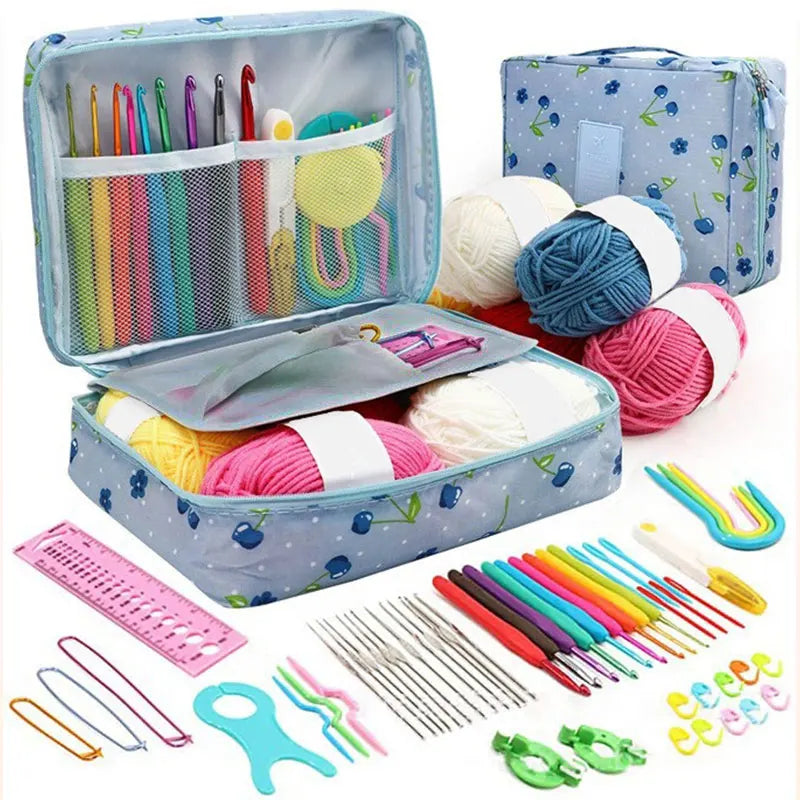59Pcs/Set Crochet Set DIY Beginner Crochet Hook Kit with Storage Bag Material Pack Portable Sewing Knitting and Storage Tools