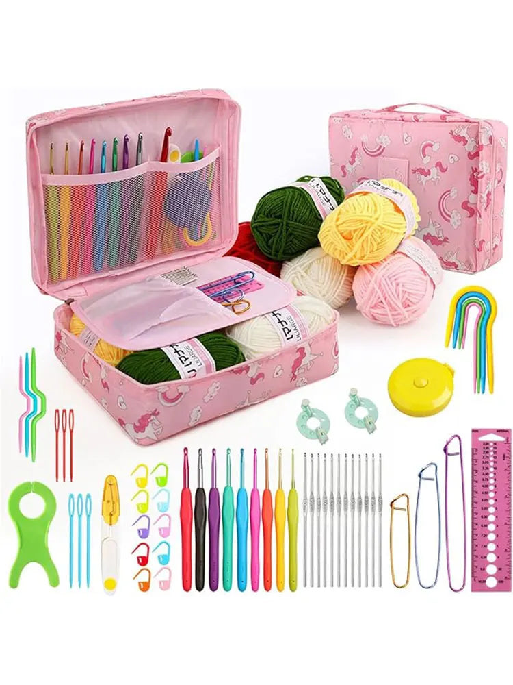 59Pcs/Set Crochet Set DIY Beginner Crochet Hook Kit with Storage Bag Material Pack Portable Sewing Knitting and Storage Tools