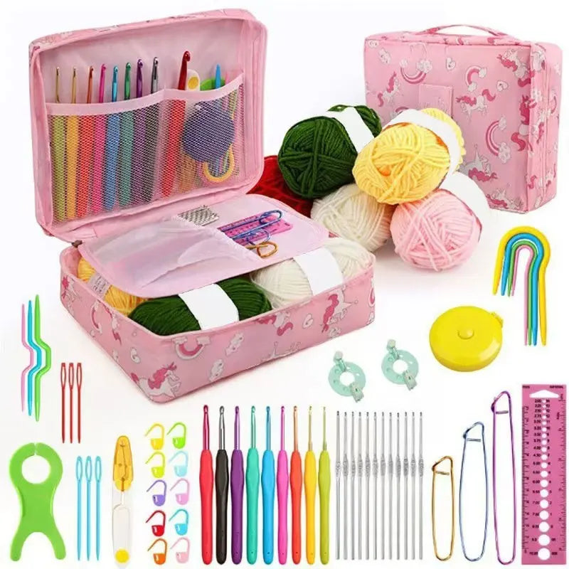 59Pcs/Set Crochet Set DIY Beginner Crochet Hook Kit with Storage Bag Material Pack Portable Sewing Knitting and Storage Tools