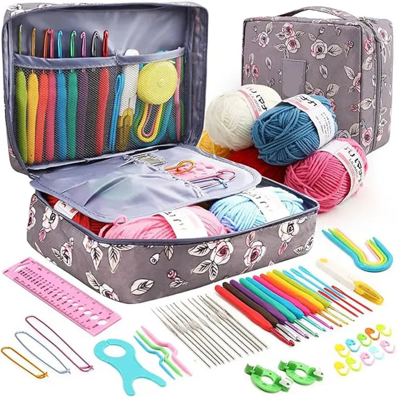 59Pcs/Set Crochet Set DIY Beginner Crochet Hook Kit with Storage Bag Material Pack Portable Sewing Knitting and Storage Tools