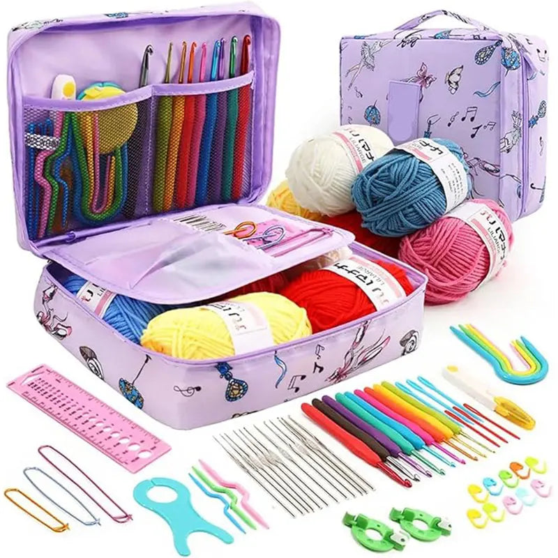 59Pcs/Set Crochet Set DIY Beginner Crochet Hook Kit with Storage Bag Material Pack Portable Sewing Knitting and Storage Tools