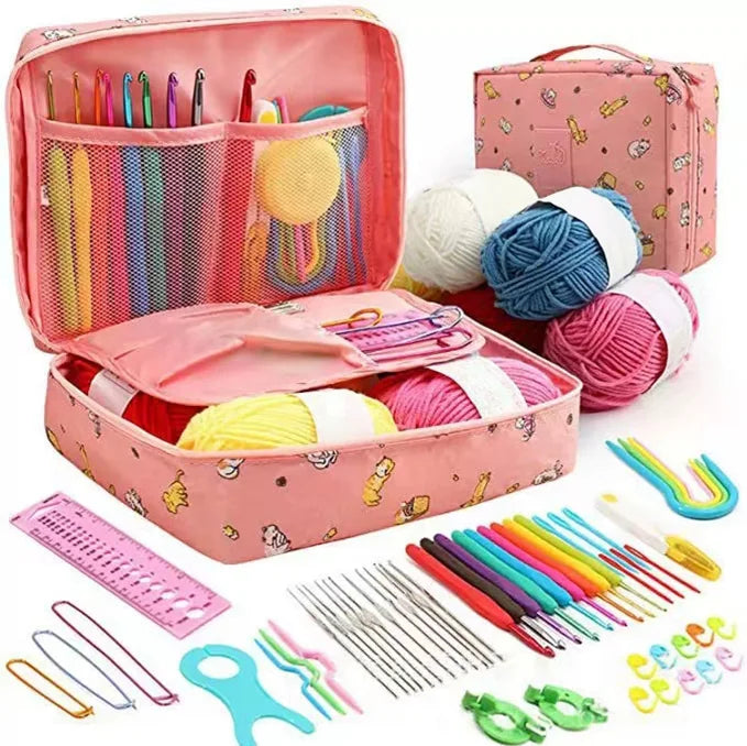 59Pcs/Set Crochet Set DIY Beginner Crochet Hook Kit with Storage Bag Material Pack Portable Sewing Knitting and Storage Tools