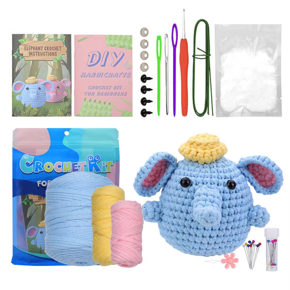 Elephant Crochet Kit for Beginners Learn to Crochet Set Elephant Crochet Animal Kits Knitting Kit Starter Supplies for Adults