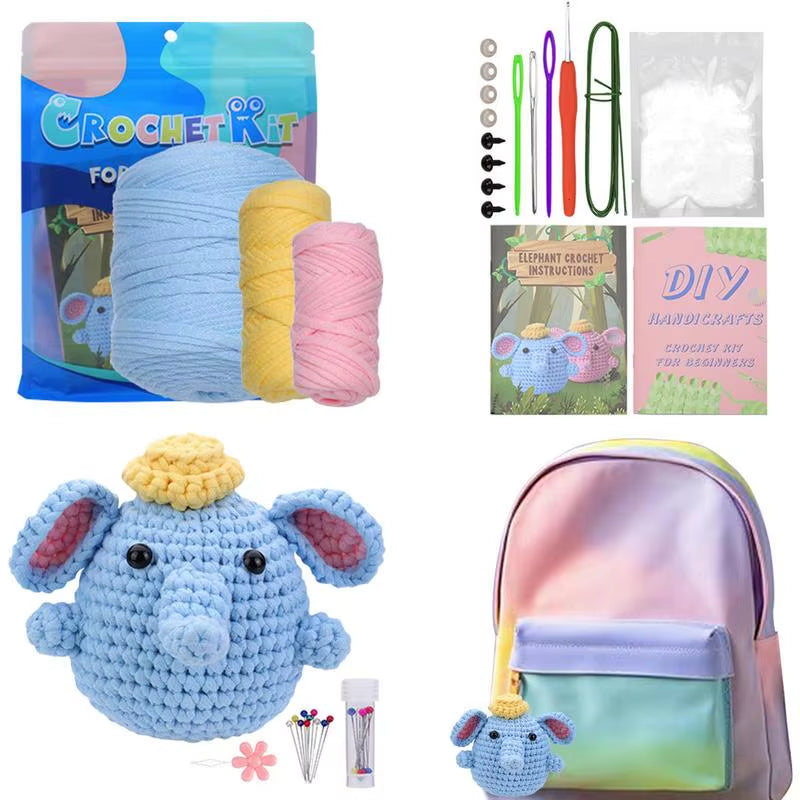 Elephant Crochet Kit for Beginners Learn to Crochet Set Elephant Crochet Animal Kits Knitting Kit Starter Supplies for Adults